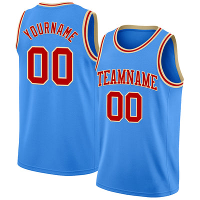 Custom Powder Blue Red-Cream Authentic Basketball Jersey