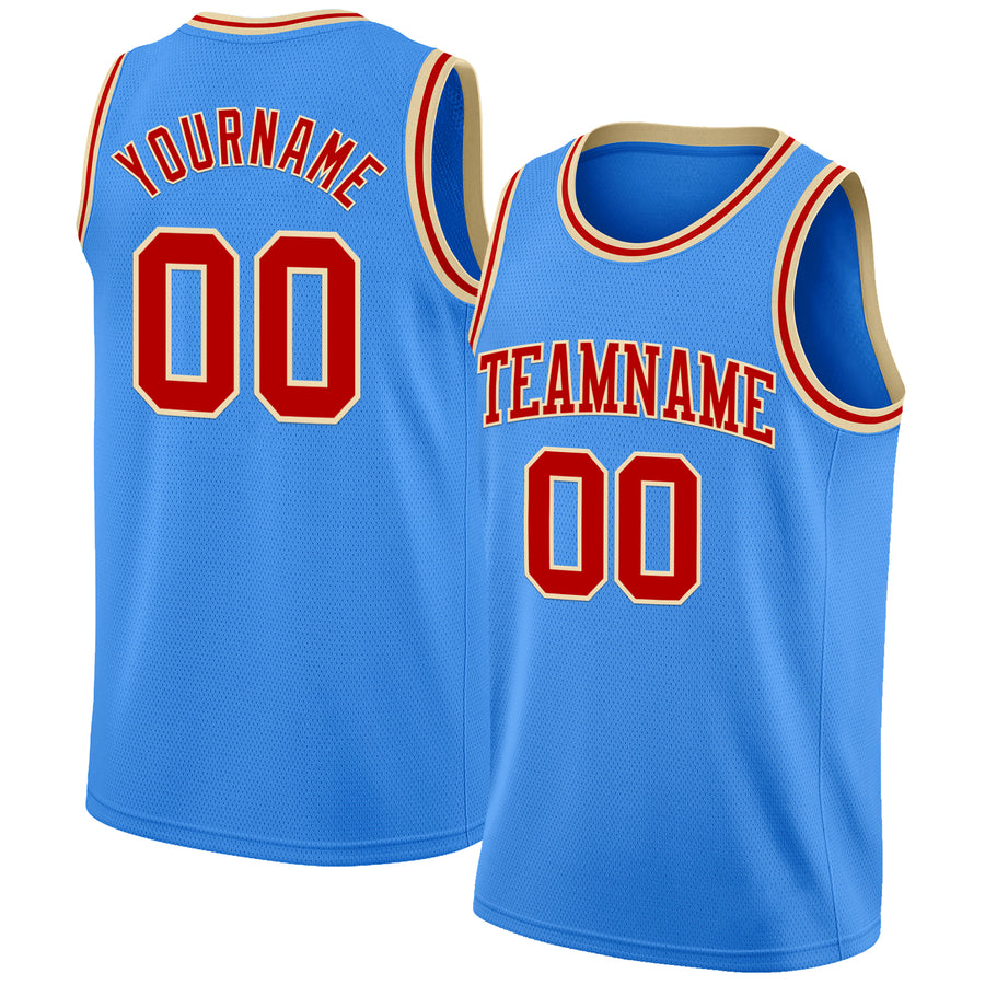 Custom Powder Blue Red-Cream Authentic Basketball Jersey