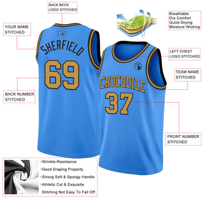 Custom Powder Blue Old Gold-Black Authentic Basketball Jersey