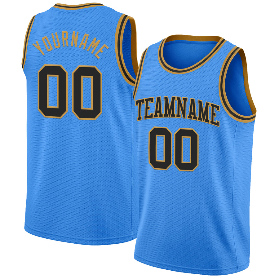 Custom Powder Blue Black-Old Gold Authentic Basketball Jersey