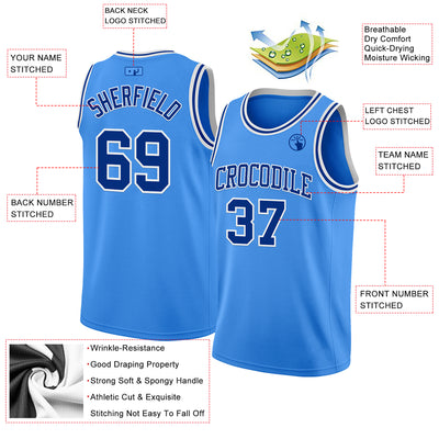Custom Powder Blue Royal-White Authentic Basketball Jersey