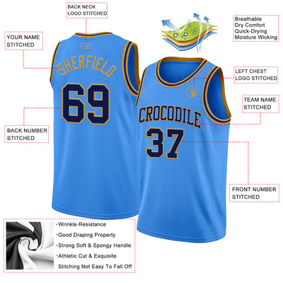 Custom Powder Blue Navy-Old Gold Authentic Basketball Jersey