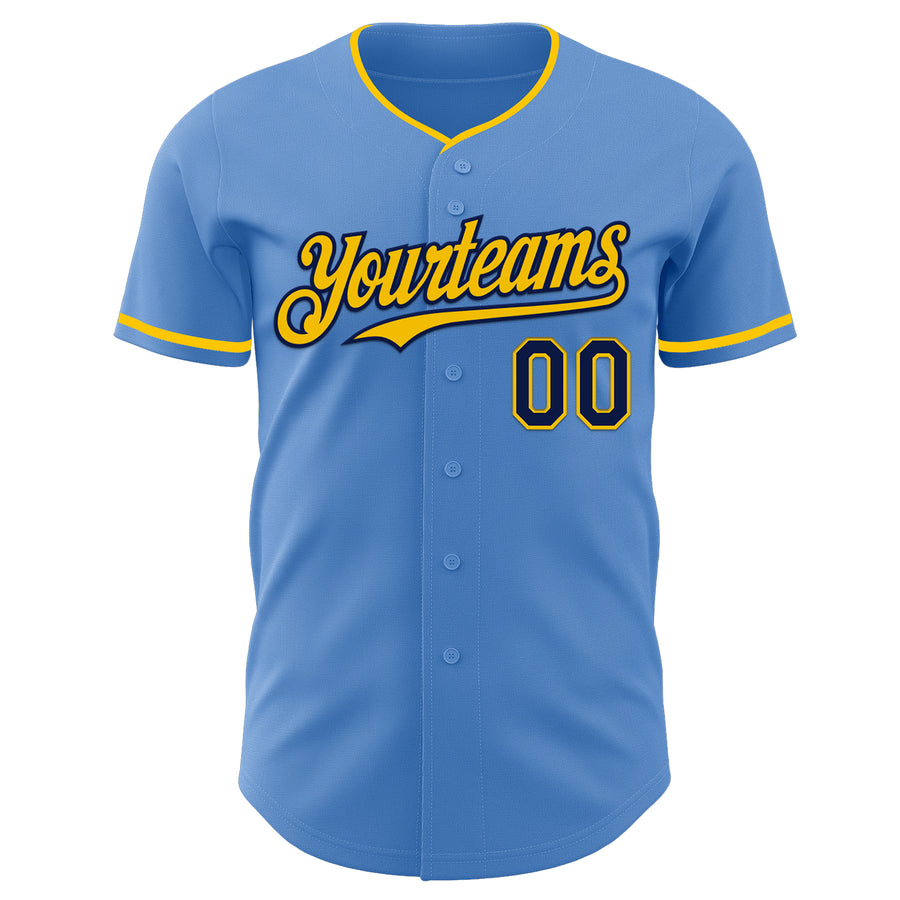 Custom Powder Blue Navy-Yellow Authentic Baseball Jersey