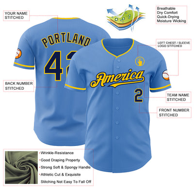 Custom Powder Blue Navy-Yellow Authentic Baseball Jersey