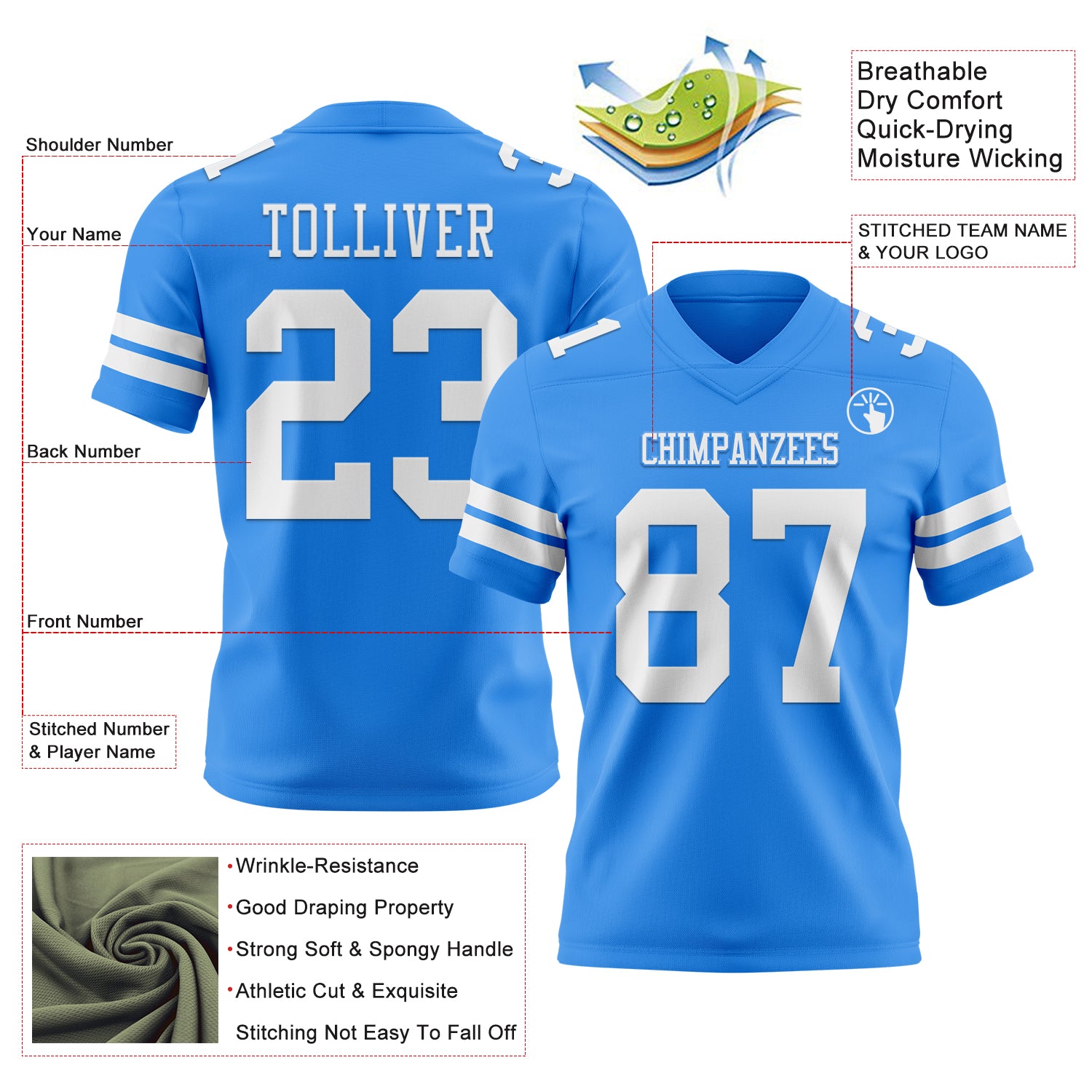 Custom Powder Blue White Authentic Football Jersey