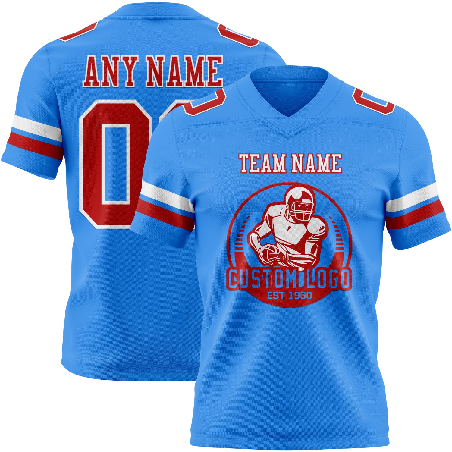 Custom Powder Blue Red-White Authentic Football Jersey
