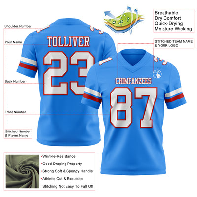 Custom Powder Blue White-Red Authentic Football Jersey