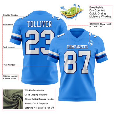 Custom Powder Blue White-Royal Authentic Football Jersey