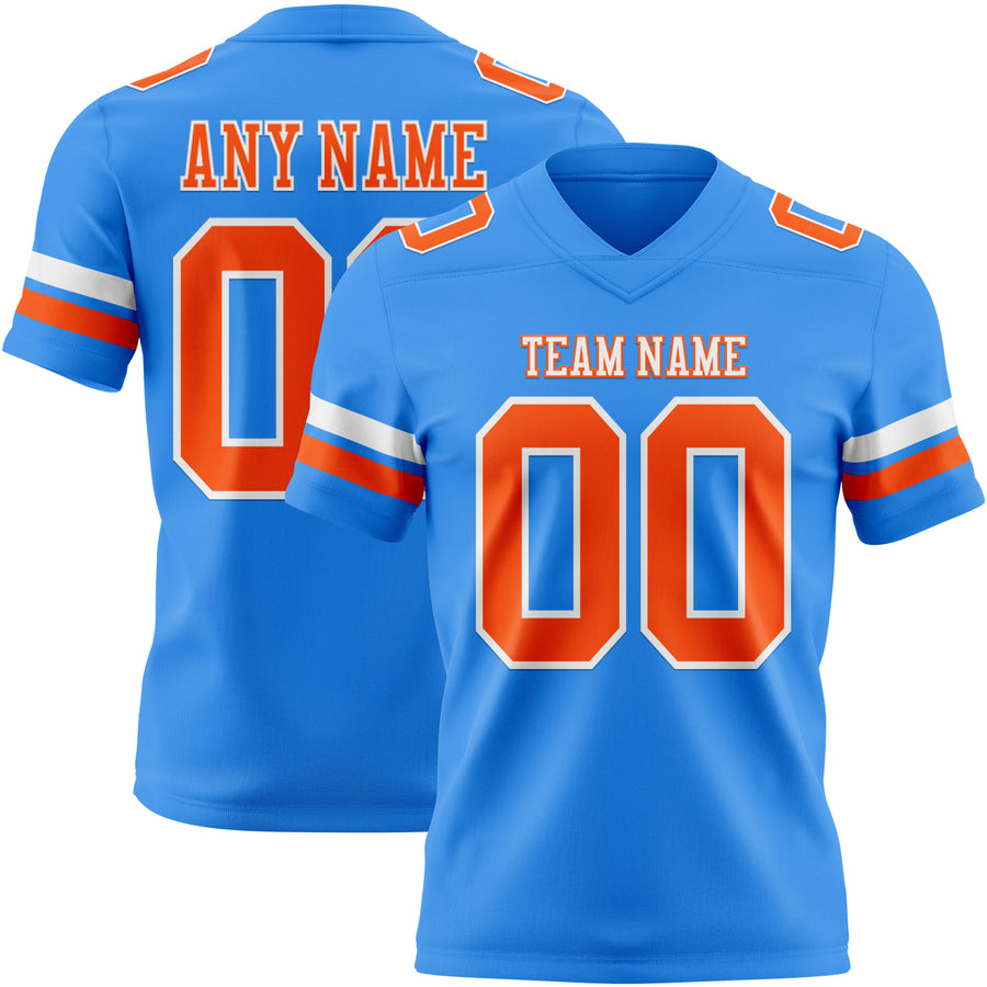 Custom Powder Blue Orange-White Authentic Football Jersey