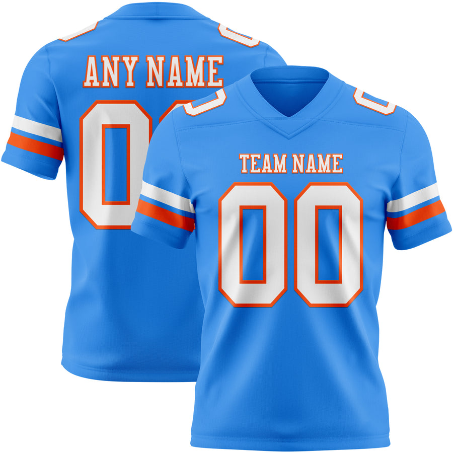 Custom Powder Blue White-Orange Authentic Football Jersey