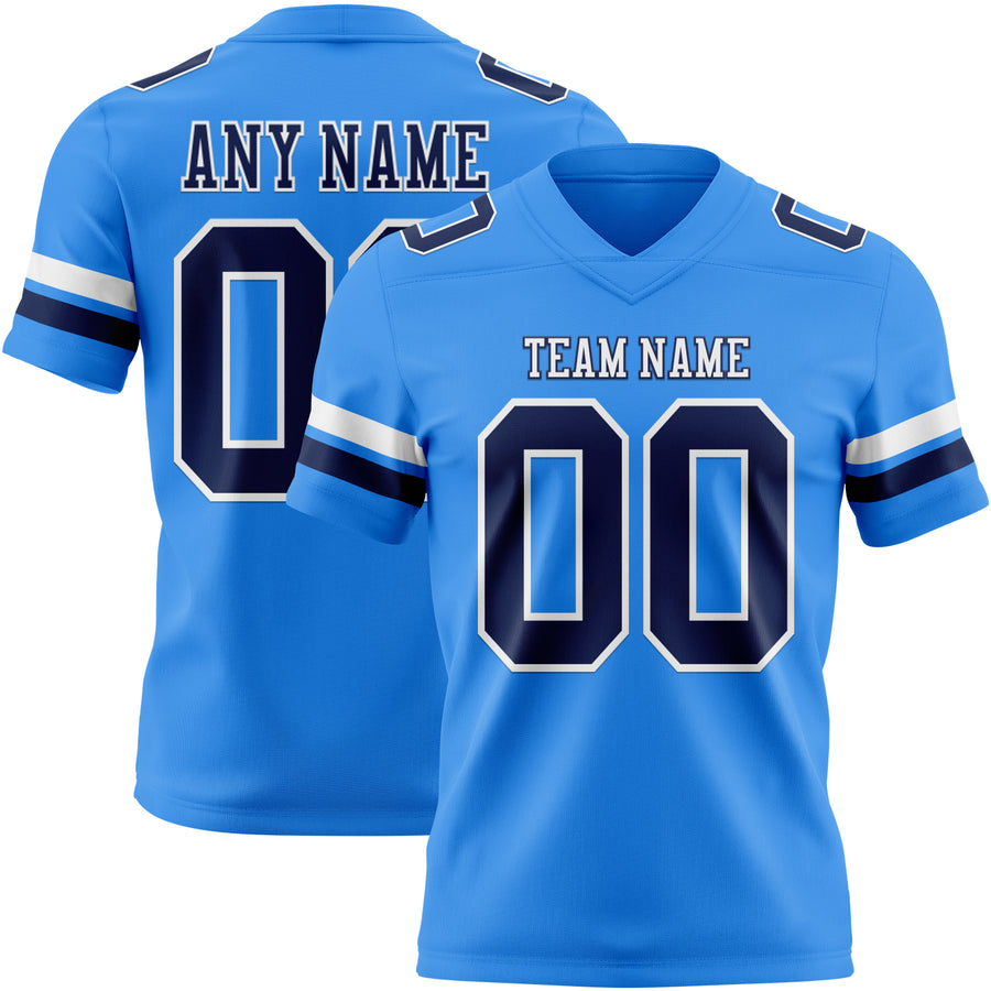 Custom Powder Blue Navy-White Authentic Football Jersey