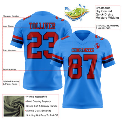 Custom Powder Blue Red-Navy Authentic Football Jersey