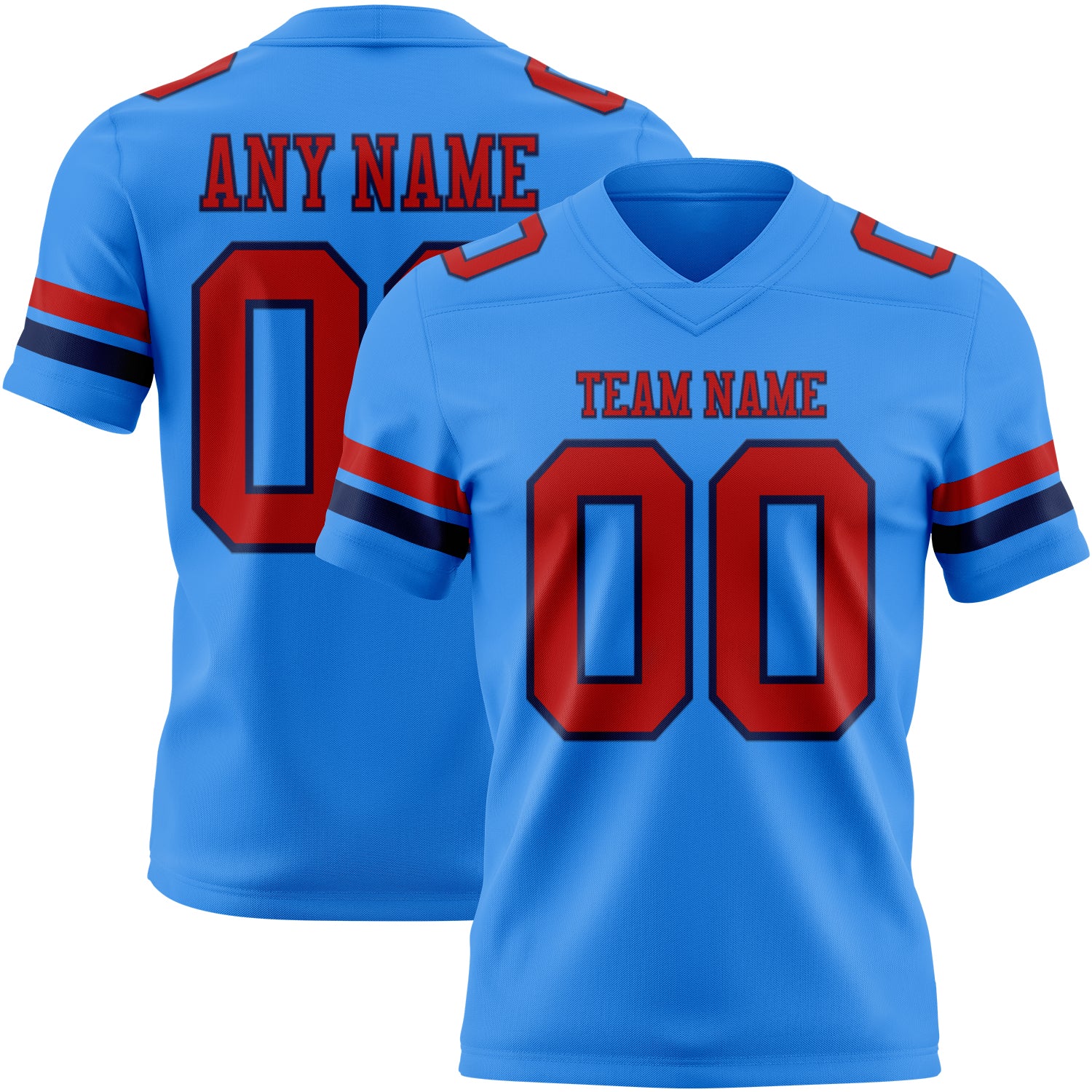 Custom Powder Blue Red-Navy Authentic Football Jersey