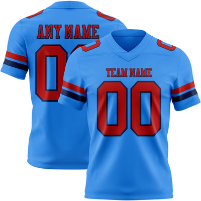 Custom Powder Blue Red-Navy Authentic Football Jersey