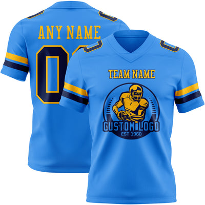 Custom Powder Blue Navy-Gold Authentic Football Jersey