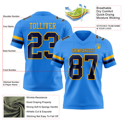 Custom Powder Blue Navy-Gold Authentic Football Jersey