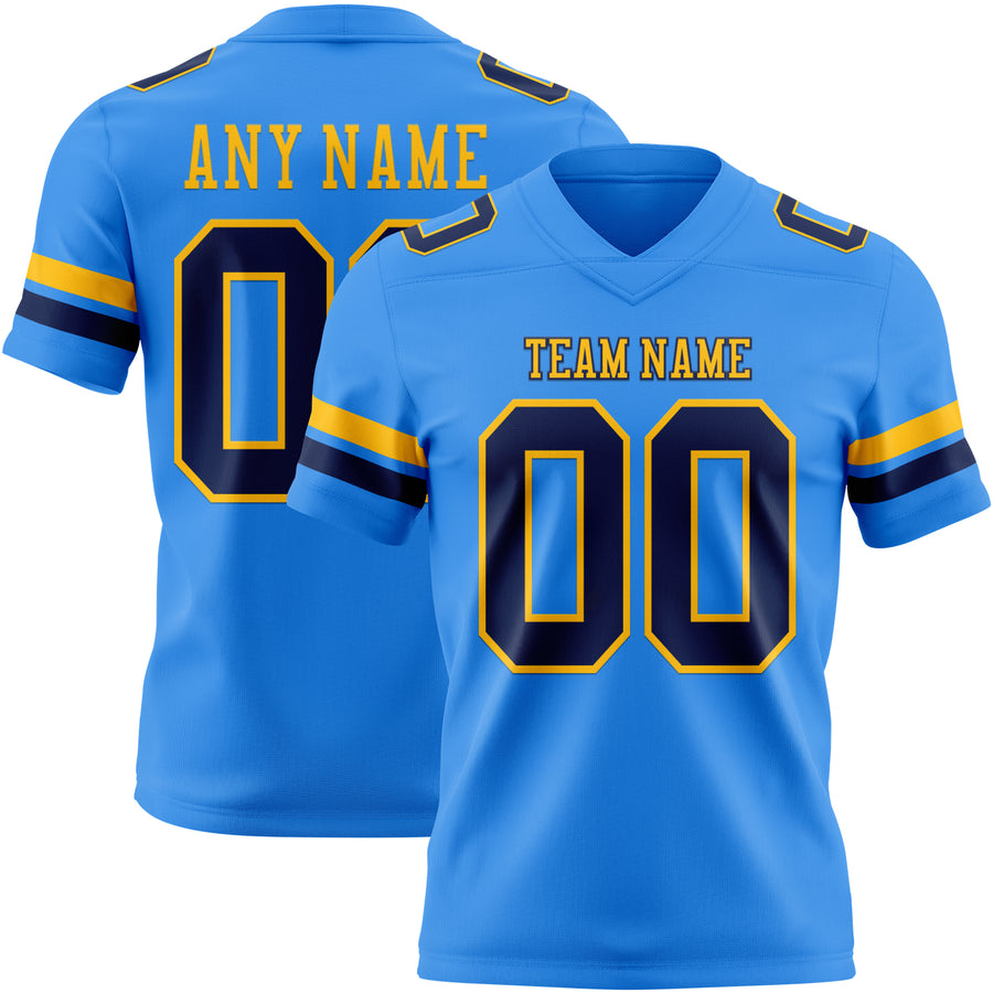 Custom Powder Blue Navy-Gold Authentic Football Jersey