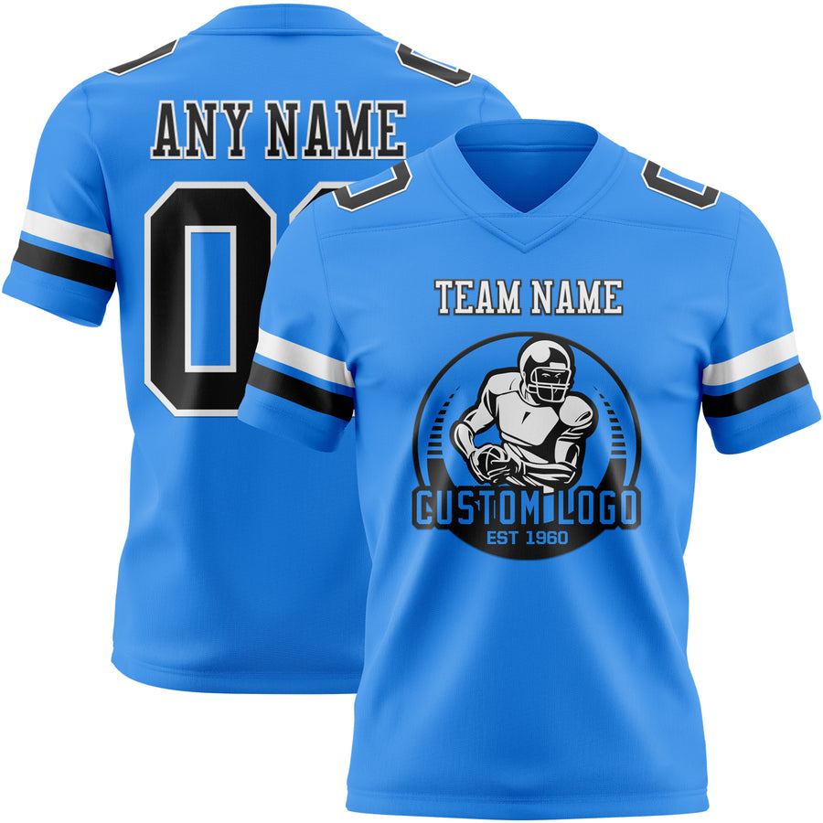 Custom Powder Blue Black-White Authentic Football Jersey