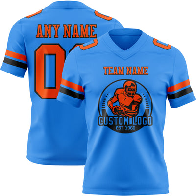 Custom Powder Blue Orange-Black Authentic Football Jersey