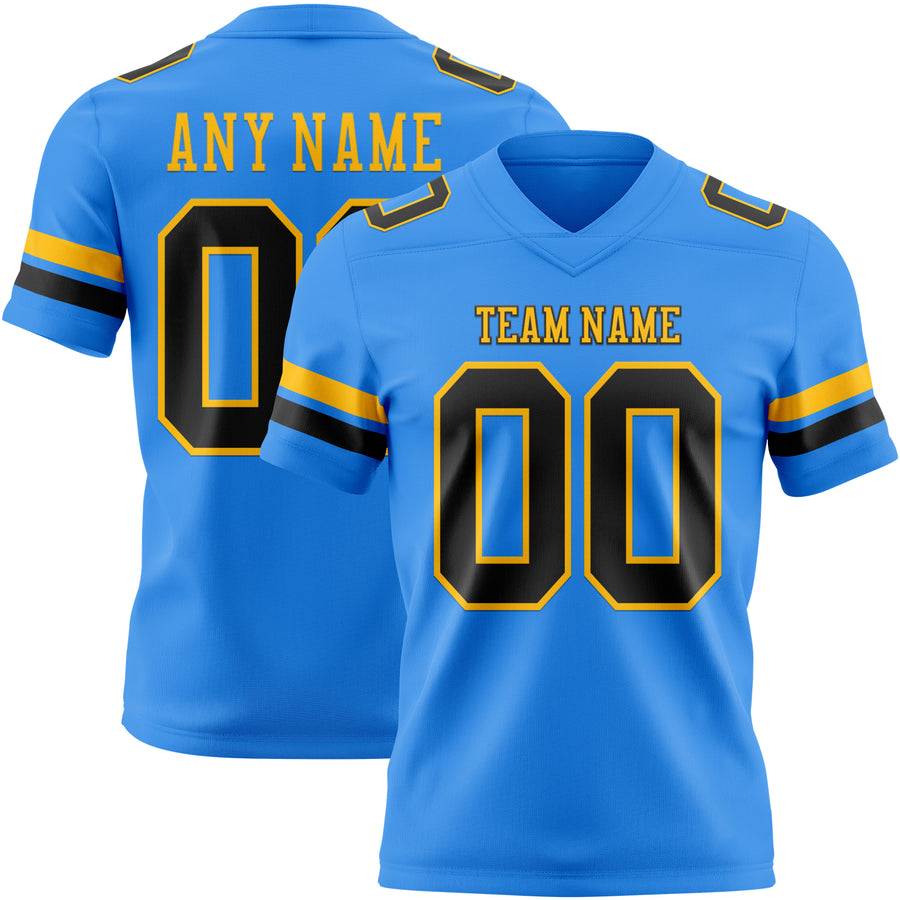 Custom Powder Blue Black-Gold Authentic Football Jersey