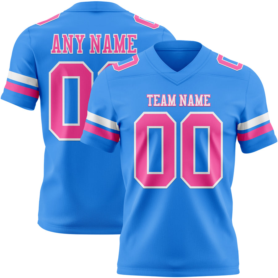 Custom Powder Blue Pink-White Authentic Football Jersey