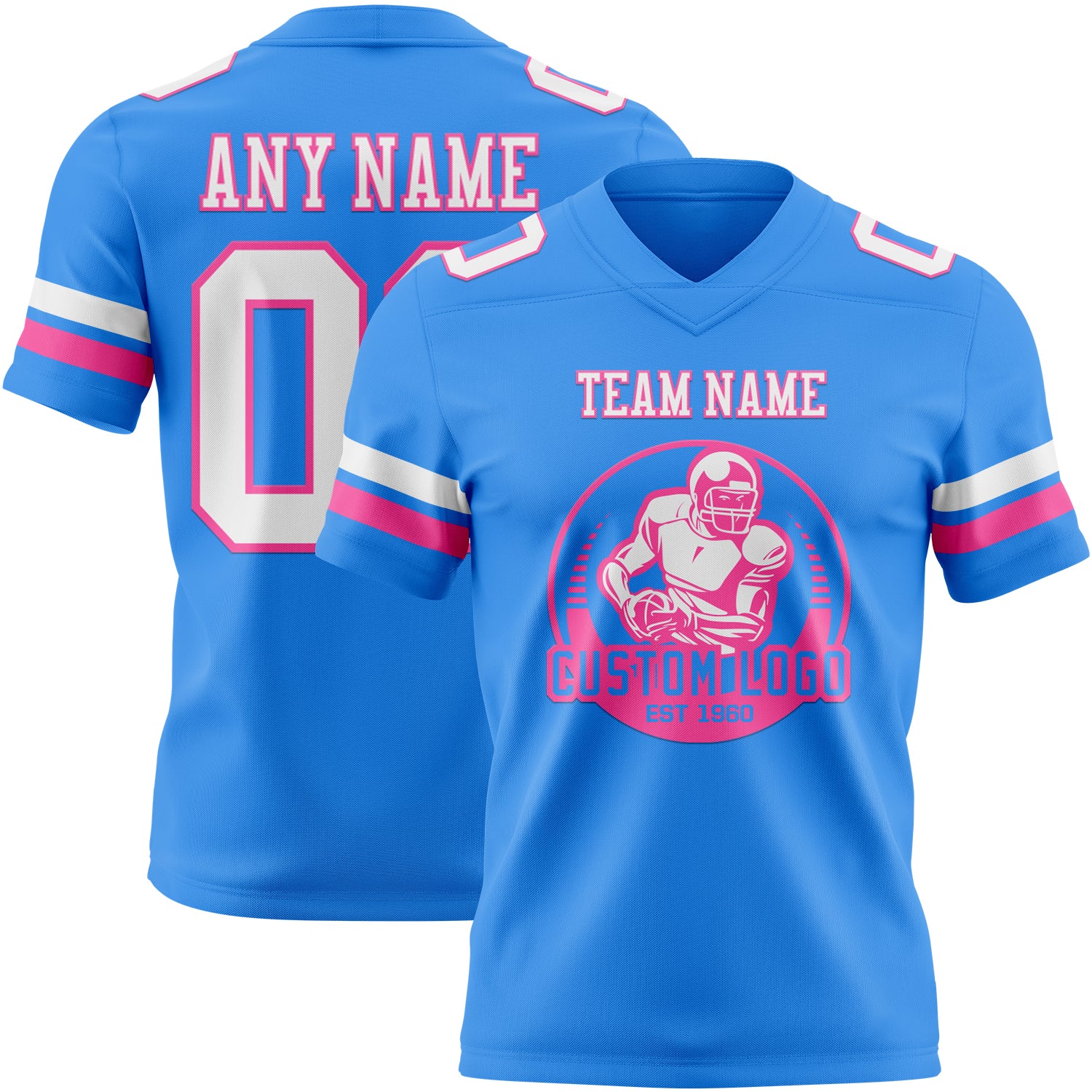 Custom Powder Blue White-Pink Authentic Football Jersey