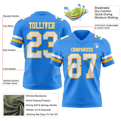 Custom Powder Blue White-Gold Authentic Football Jersey