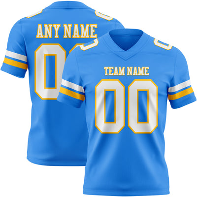 Custom Powder Blue White-Gold Authentic Football Jersey
