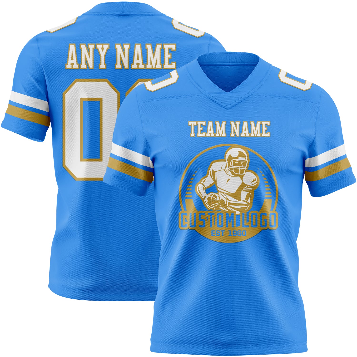 Custom Powder Blue White-Old Gold Authentic Football Jersey