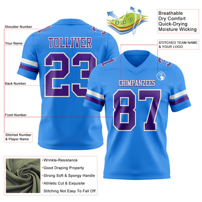 Custom Powder Blue Purple-White Authentic Football Jersey