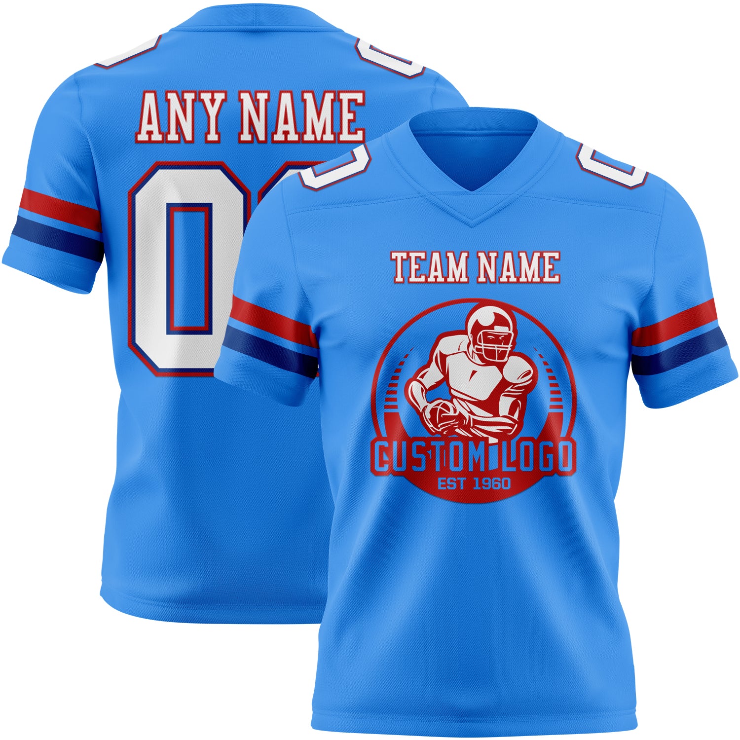 Custom Powder Blue White Royal-Red Authentic Football Jersey