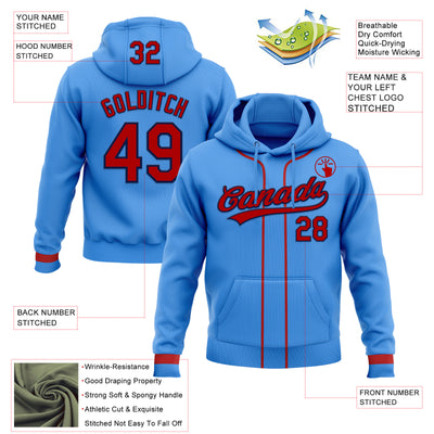 Custom Stitched Powder Blue Red-Navy Baseball Pullover Sweatshirt Hoodie