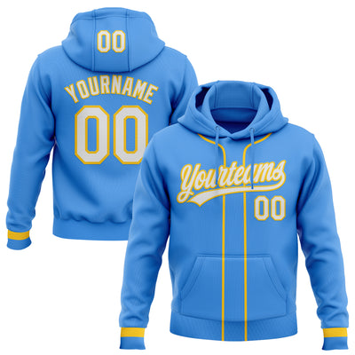 Custom Stitched Powder Blue White-Yellow Baseball Pullover Sweatshirt Hoodie