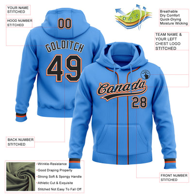 Custom Stitched Powder Blue Black Orange-White Baseball Pullover Sweatshirt Hoodie