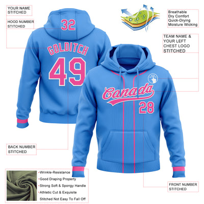 Custom Stitched Powder Blue Pink-White Baseball Pullover Sweatshirt Hoodie