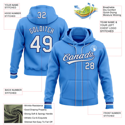 Custom Stitched Powder Blue White-Royal Baseball Pullover Sweatshirt Hoodie