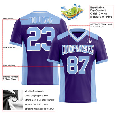Custom Purple Light Blue-White Authentic Football Jersey