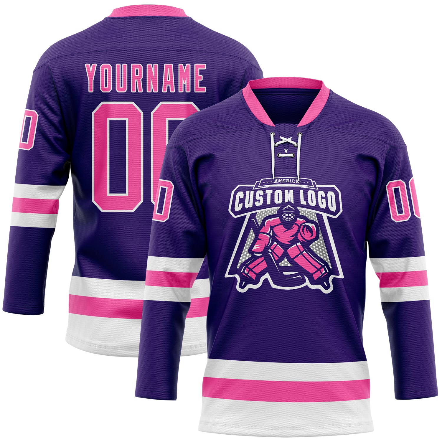 Custom Purple Pink-White Hockey Lace Neck Jersey