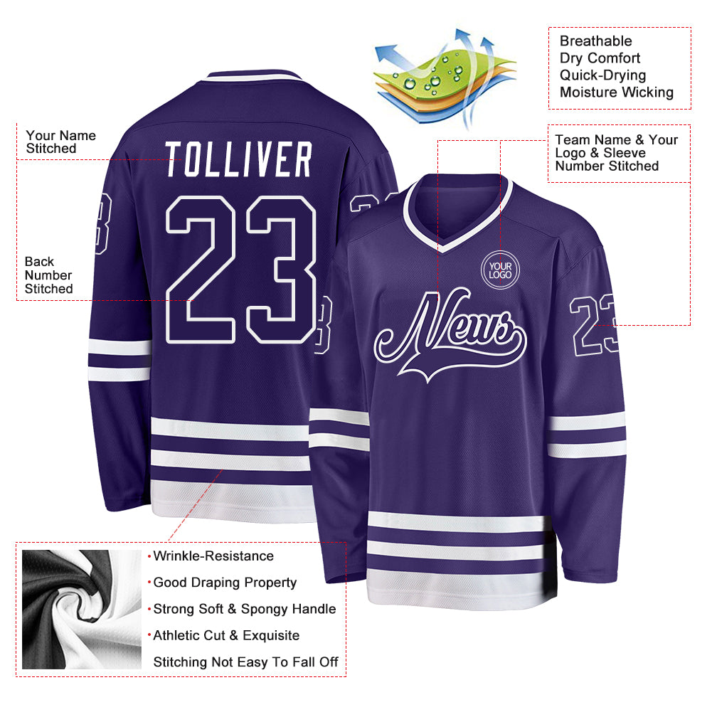 Custom Purple White Hockey Jersey