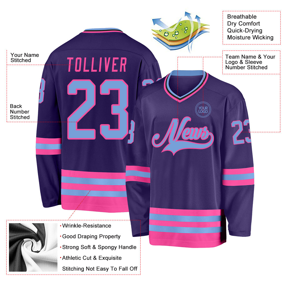Custom Purple Light Blue Pink-Black Hockey Jersey