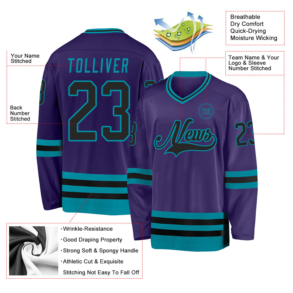 Custom Purple Black-Teal Hockey Jersey