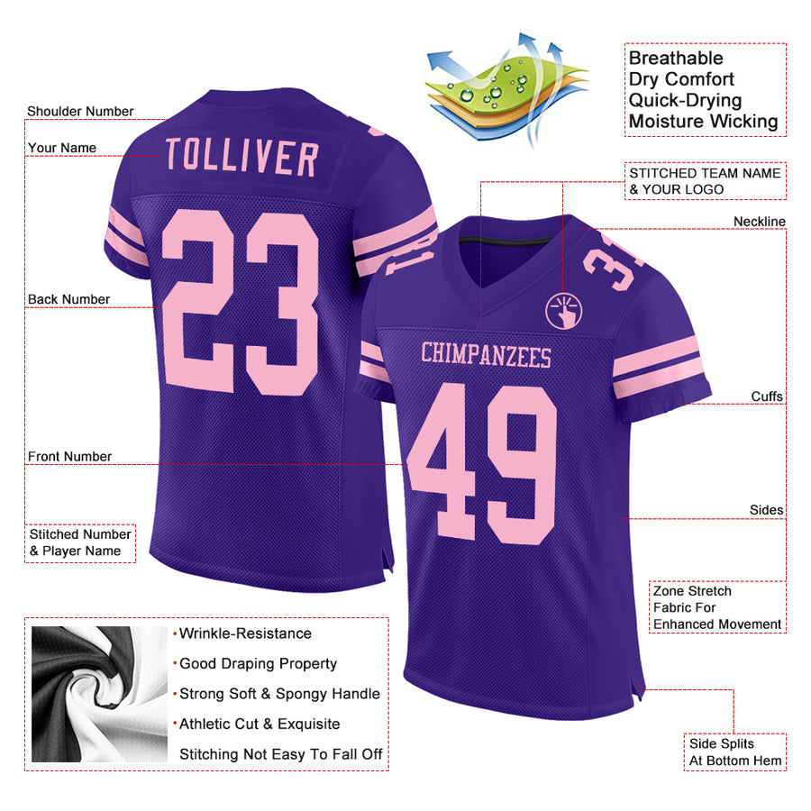 Custom Purple Light Pink Mesh Authentic Football Jersey