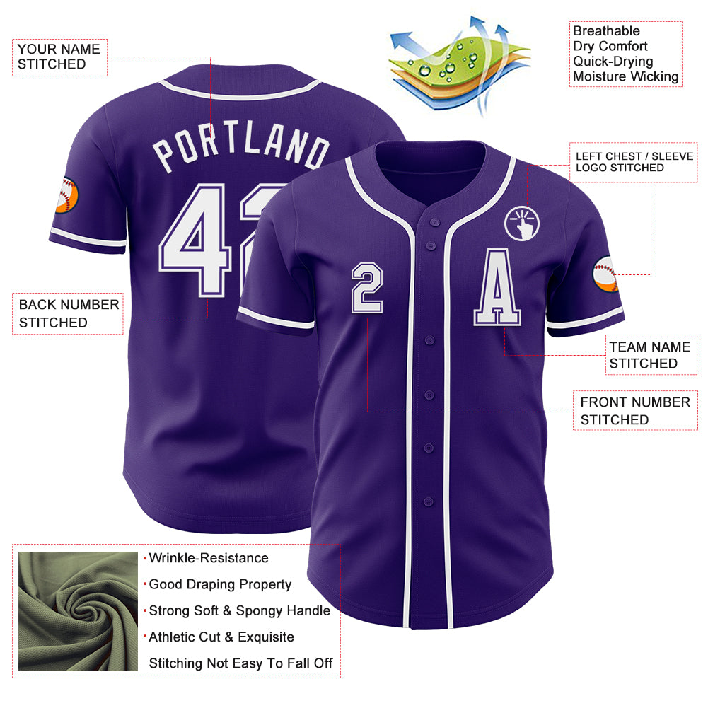 Custom Purple White Authentic Baseball Jersey