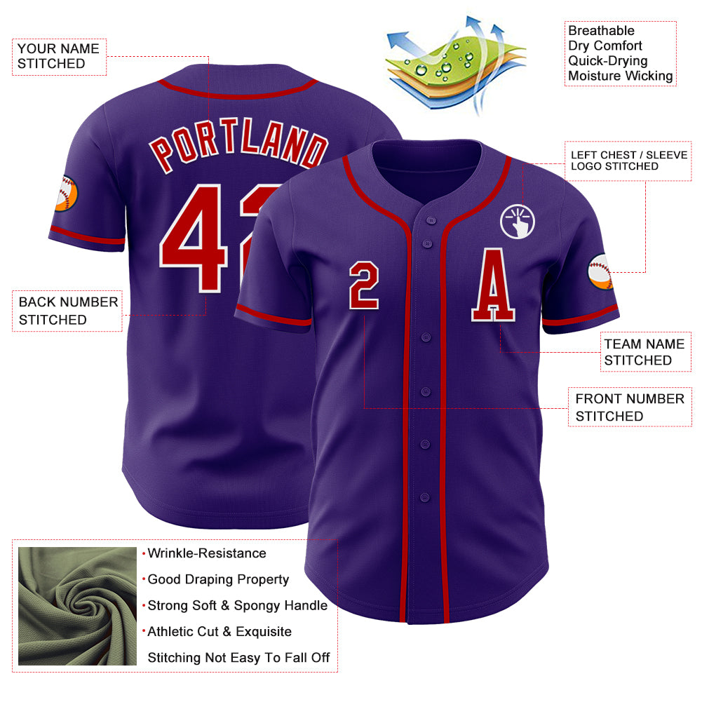 Custom Purple Red-White Authentic Baseball Jersey