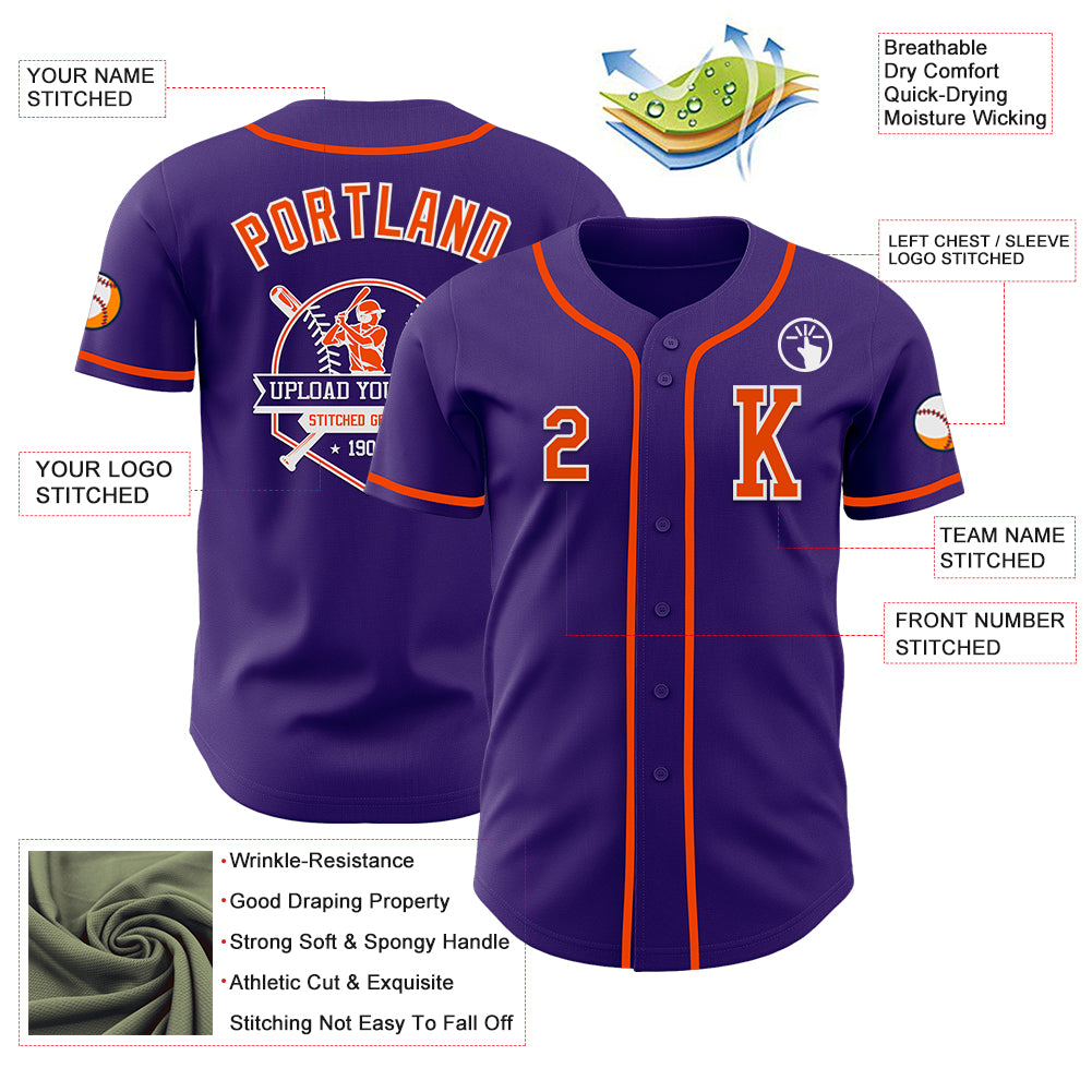 Custom Purple Orange-White Authentic Baseball Jersey