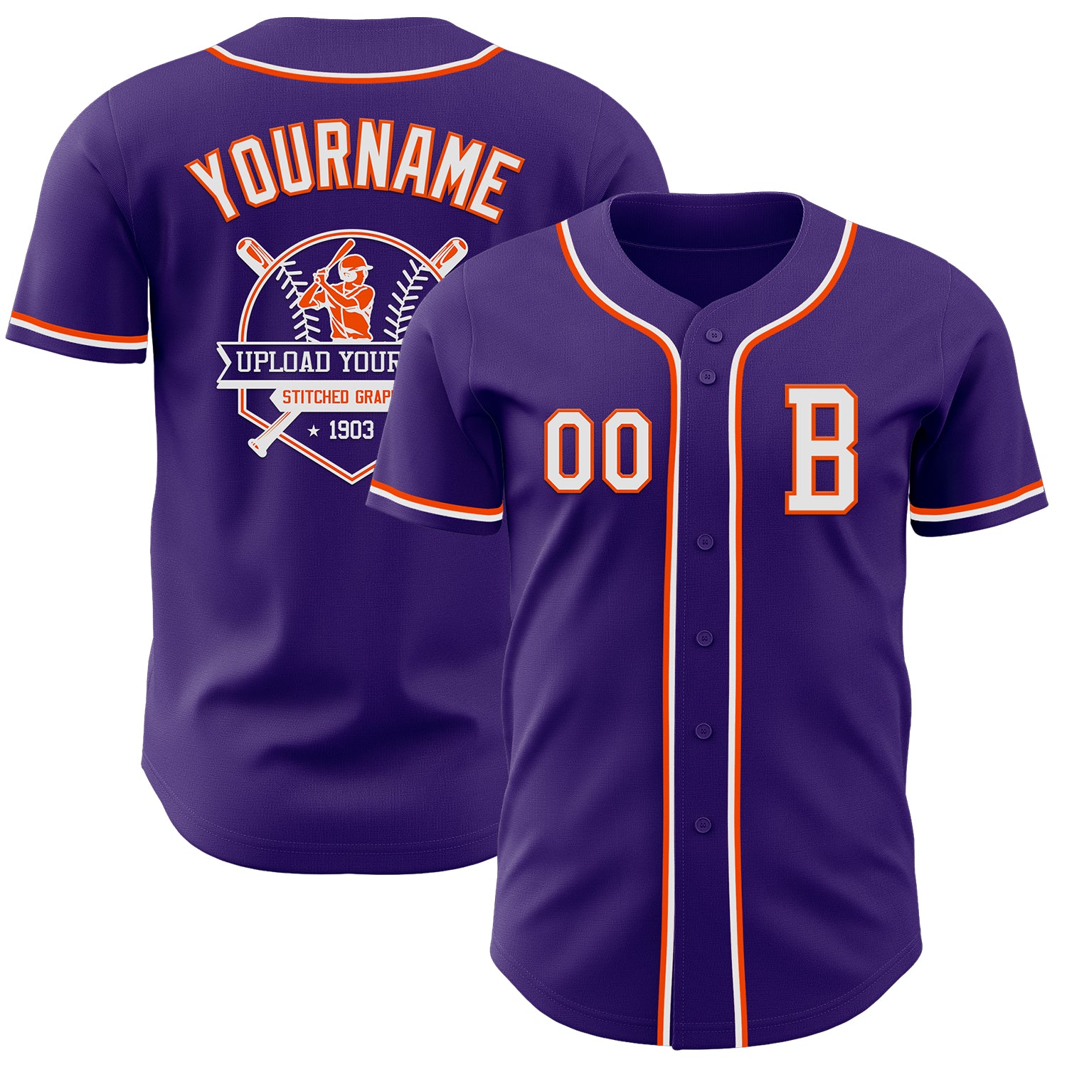 Custom Purple White-Orange Authentic Baseball Jersey