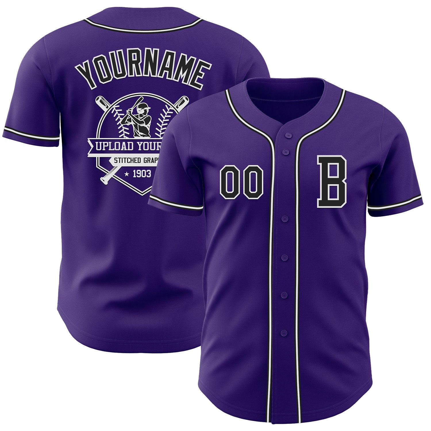Custom Purple Black-White Authentic Baseball Jersey