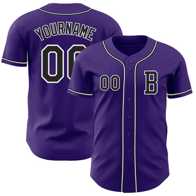 Custom Purple Black-White Authentic Baseball Jersey