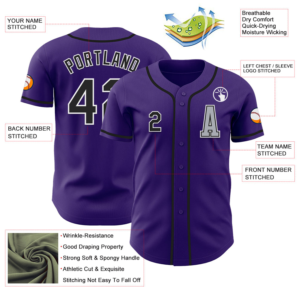 Custom Purple Black-Gray Authentic Baseball Jersey