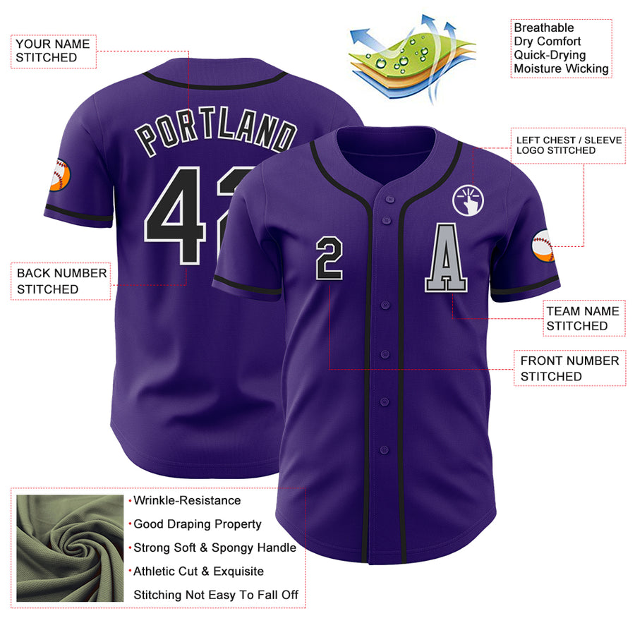 Custom Purple Black-Gray Authentic Baseball Jersey